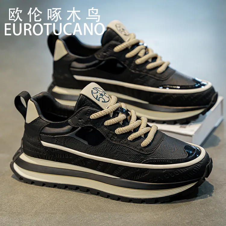 欧伦啄木鸟EUROTUCANO夏季新款皮面跑步运动鞋男款休闲厚底阿甘鞋