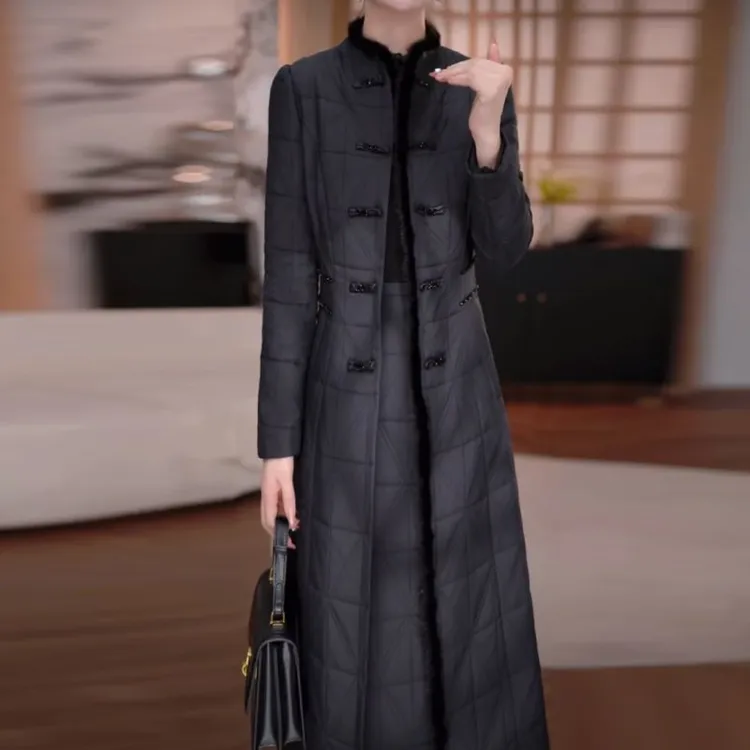 蓄热棉两件套连衣裙2025冬季新款时尚显瘦新中式加厚外套气质套装