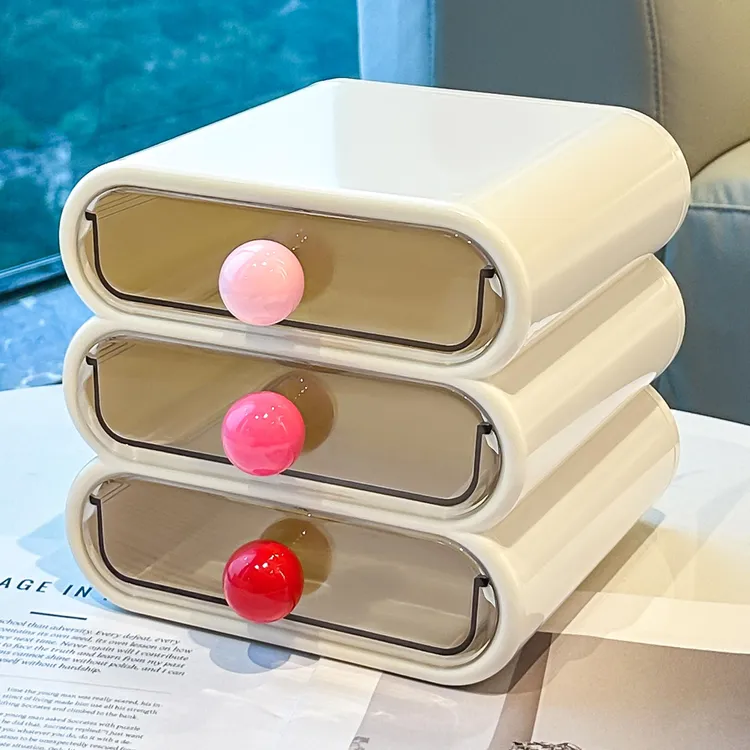 多巴胺桌面收纳盒抽屉式防尘化妆品置物架办公室玄关储物整理盒子