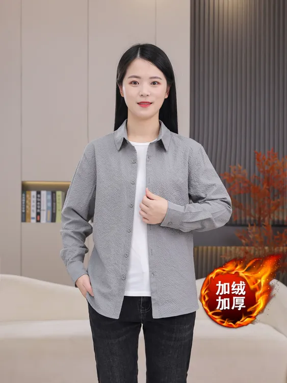 纯色冬季新款潮牌长袖衬衫男士衬衣宽松翻领休闲痞帅加绒加厚外套