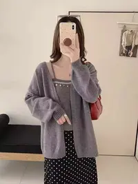 秋冬新款针织吊带两件套女韩版宽松显瘦亮片洋气气质温柔开衫套装
