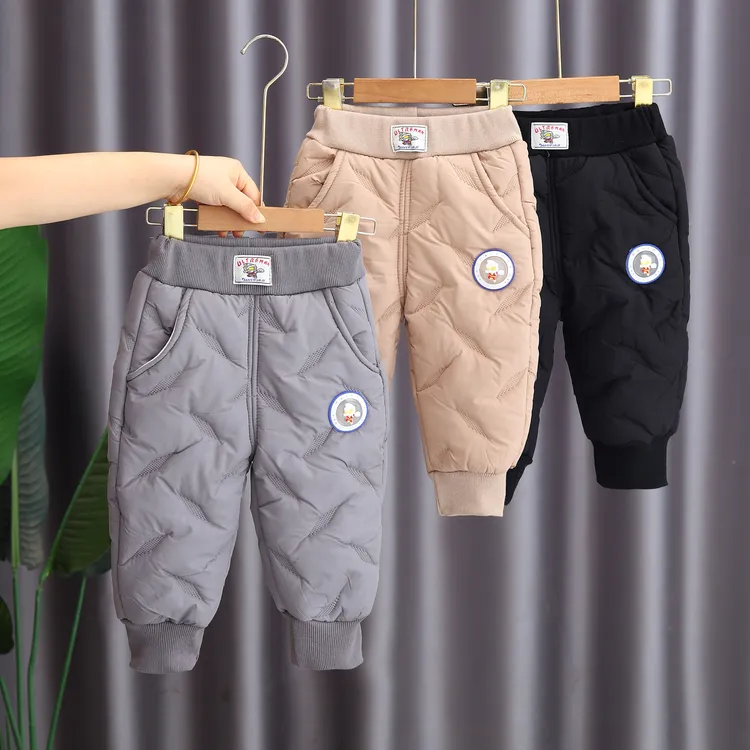 男童新款加绒裤子三层夹棉冬季儿童防风加厚保暖棉裤小童宝宝冬装