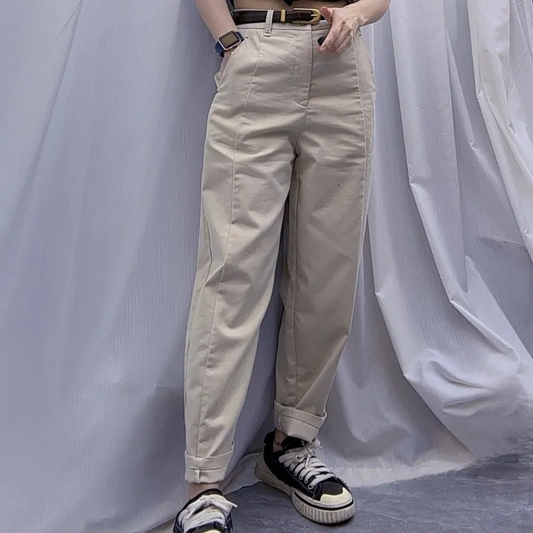 H312极简通勤裤女2025秋款休闲时尚百搭显瘦宽松萝卜奶奶九分裤潮