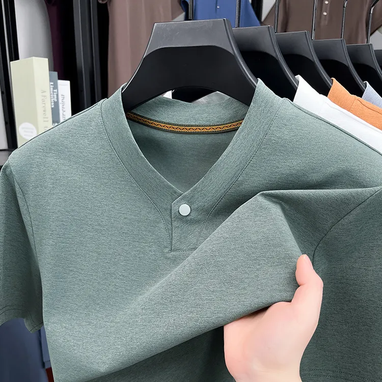【夏季爆款】男士新中式V领短袖T恤，亲肤柔软，舒爽不闷汗