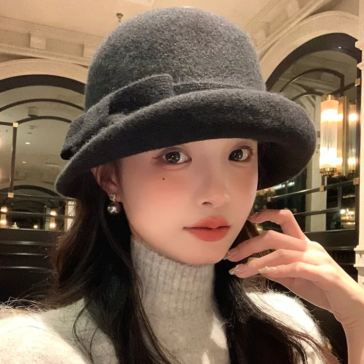 【我的头不圆】卷边羊毛礼帽女冬季高级感千金帽显脸小渔夫帽帽子