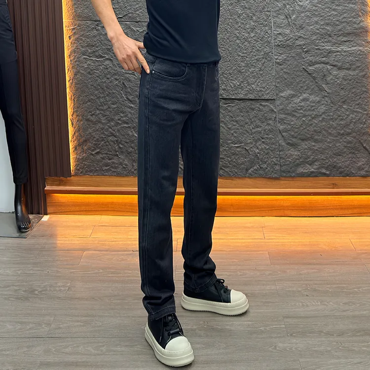 秋冬季纯黑色百搭潮流男款牛仔裤韩版直筒弹力保暖显高显瘦牛仔