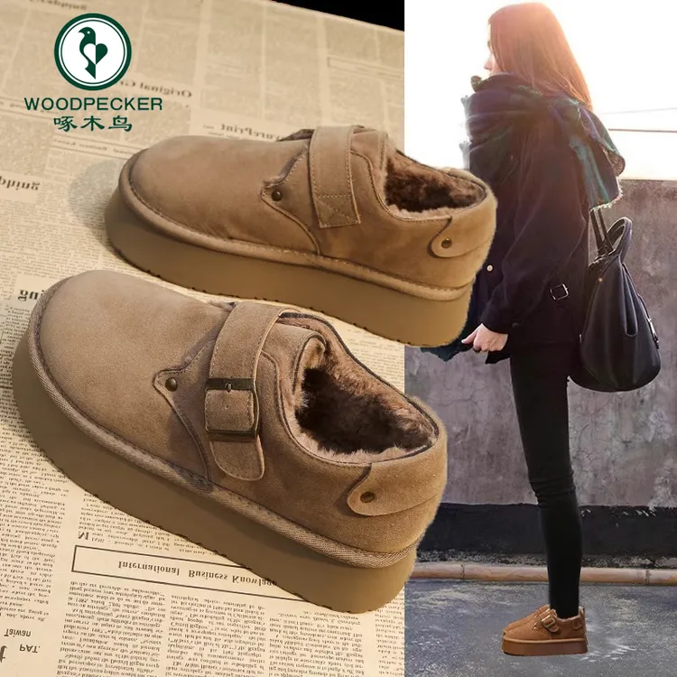 啄木鸟厚底雪地靴女2025冬季新款东北棉鞋加绒加厚毛毛保暖勃肯鞋