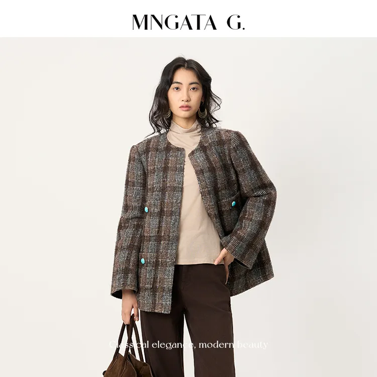 MNGATA G.宫小妍 绿松格 羊驼毛3M棉宽松正肩百搭秋冬外套5052765