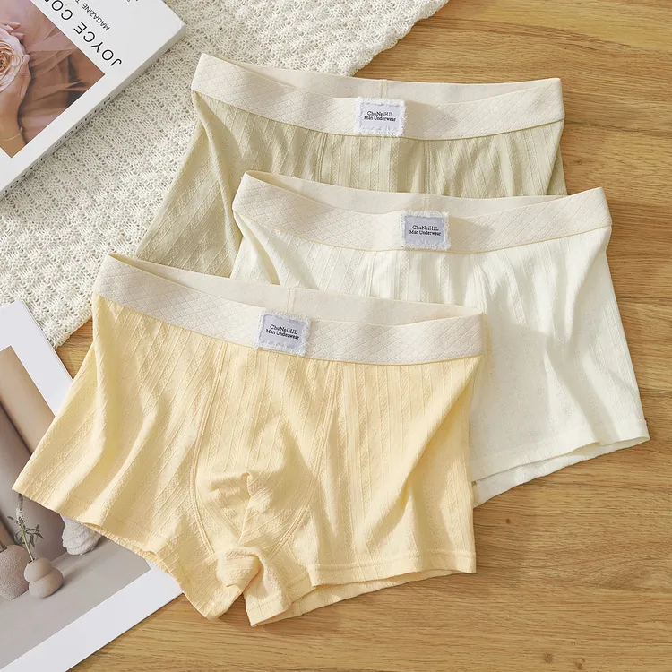 新款男士棉质内裤时尚亲肤透气男式平角裤宽松舒适青年休闲短裤衩