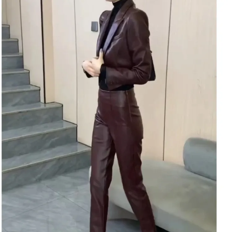 秋季新款上衣西装领短款时尚百搭休闲潮流小脚裤女装