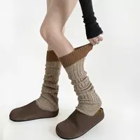 衣人花/秋冬撞色拼接羊毛袜套简约针织腿套袜女保暖长袜靴套