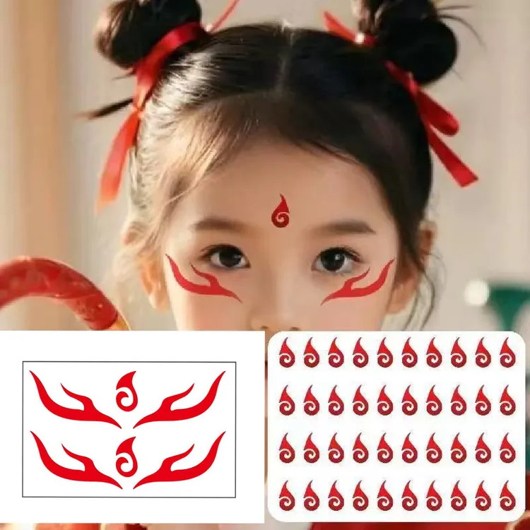 哪咤纹身贴额头贴眉心贴汉服古装儿童敖丙眉心卡通圣诞节贴脸贴纸
