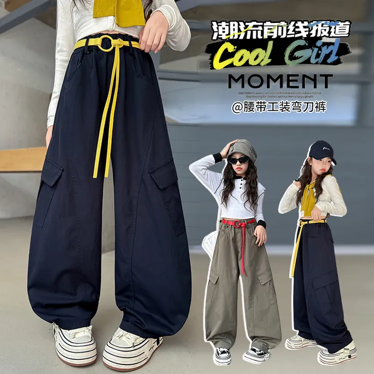 女孩阔腿工装裤秋季潮流童装休闲裤女童青少年少女风洋气宽松童裤