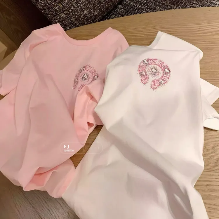 【RJ】烫钻学院镶钻百搭T恤卡通短袖圆领网红小众网红洋气炸街女装