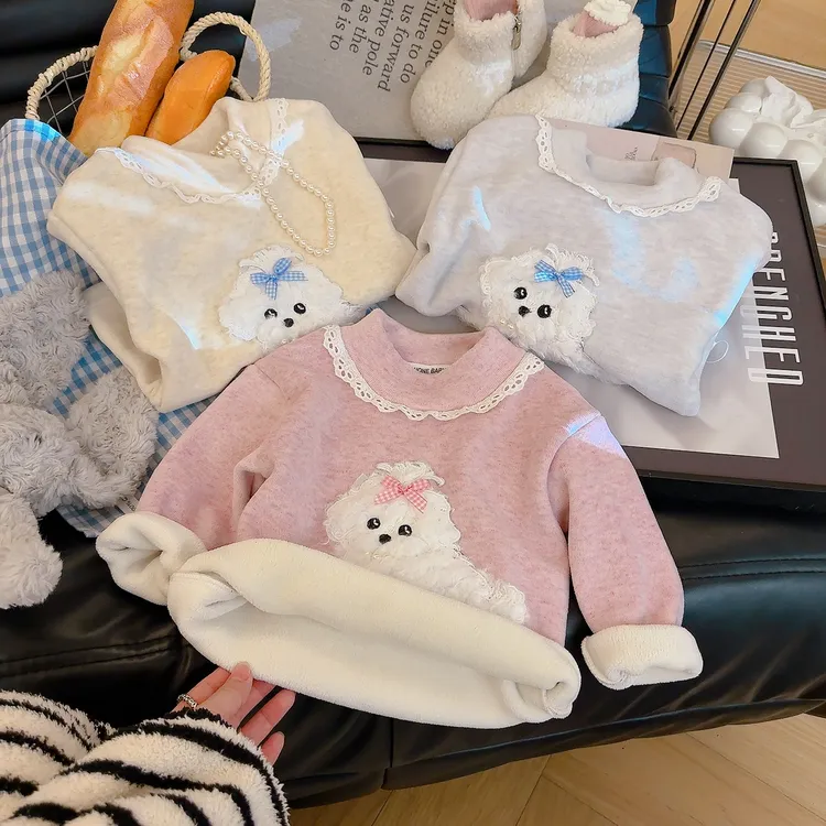 【过冬神器】女童韩系加绒打底上衣半高领甜美保暖打底衫