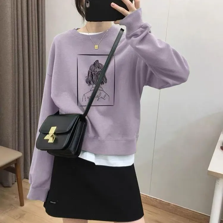 秋冬新款爆款女装圆领卫衣宽松加绒加厚卫衣时尚洋气外穿上衣韩版