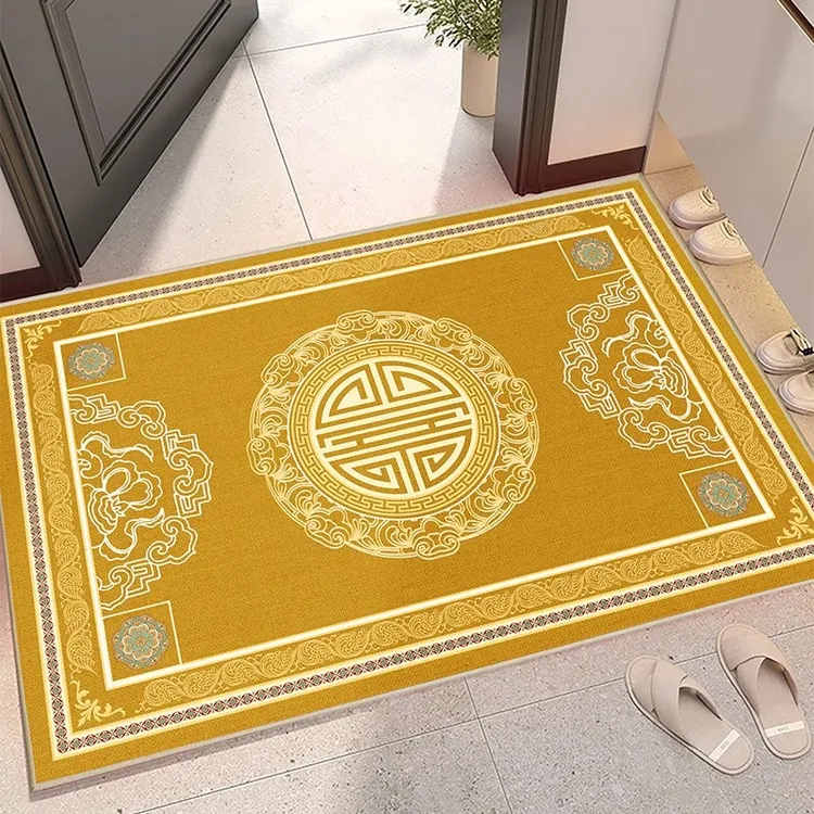 金色中式吉祥入户门地垫防滑室内进门外地毯家用黄色门口蹭脚垫子