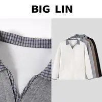 BIG林 早秋翻领假两件高级感百搭休闲套头卫衣男X66783