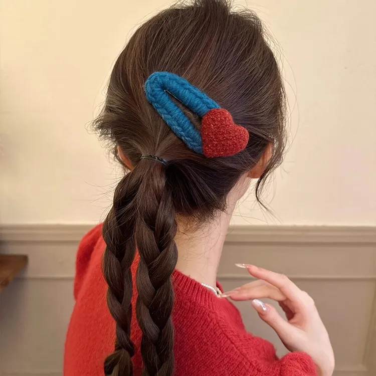 慵懒韩妹！新年红色爱心发夹！高颜值刘海夹前额BB夹盘发器碎发夹