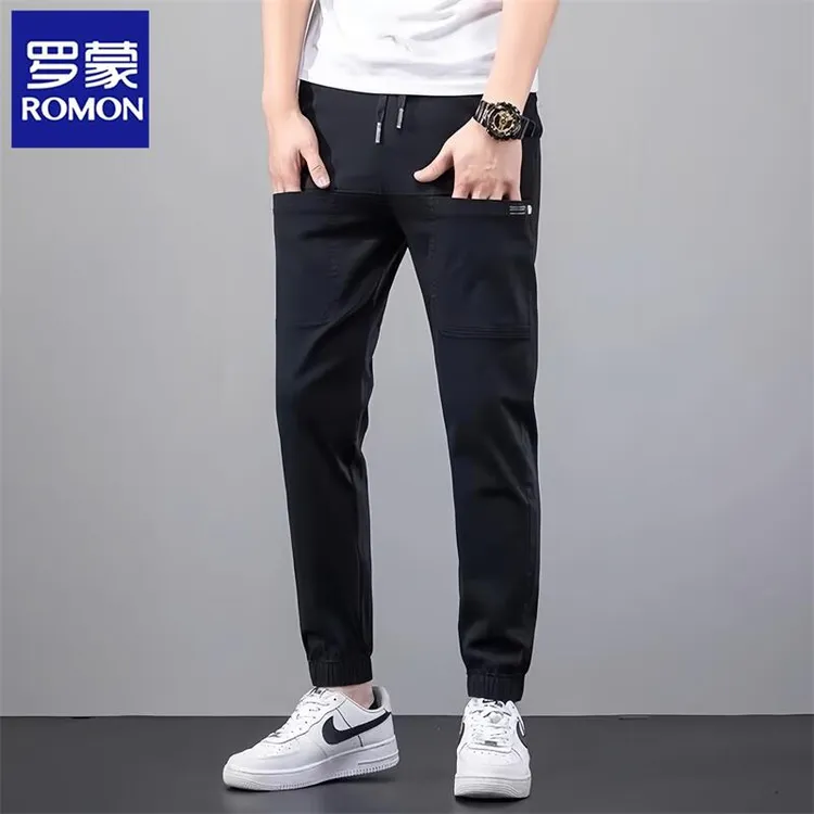 Romon/罗蒙男士裤子夏季新款百搭长裤薄款宽松直筒九分休闲裤潮流