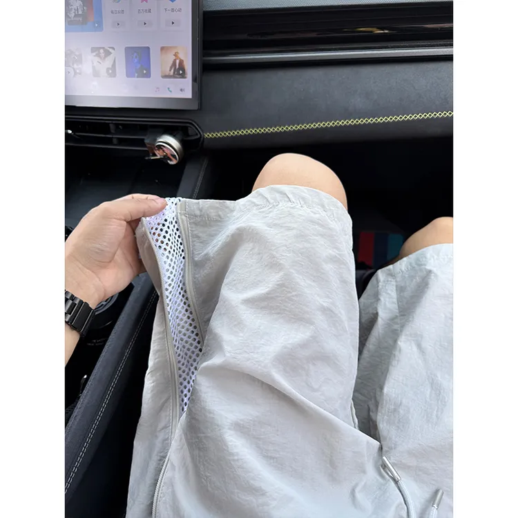 侧拉链网格短裤男夏季薄款透气速干篮球裤外穿防水阔腿五分中裤子