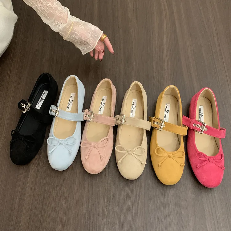 春秋带配珍鞋蝴蝶结圆头裙子玛丽一字单鞋平底百搭新款2025女鞋