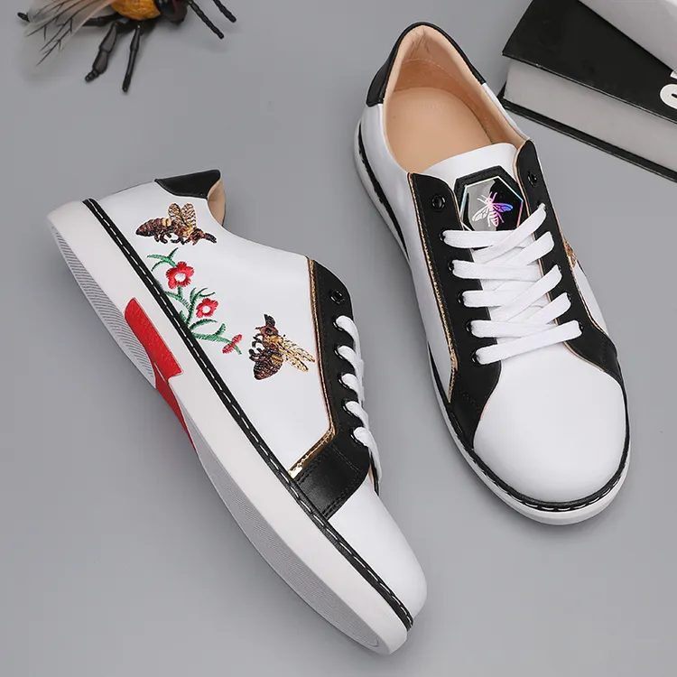 休闲鞋2025夏季男士韩版小白鞋真皮刺绣时尚百搭透气舒适软底单鞋