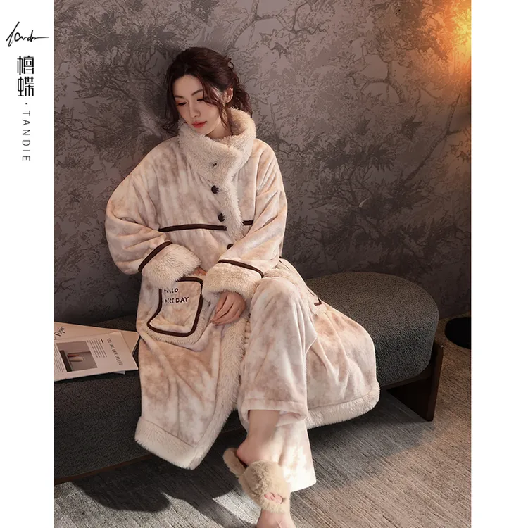 檀蝶【法兰绒】睡衣女款爆款2025新款睡衣女冬季加厚加绒外出可穿