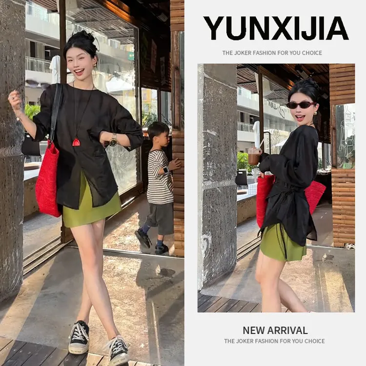 2025夏季新款时尚气质宽松设计感轻熟风不规则上衣短裙两件套