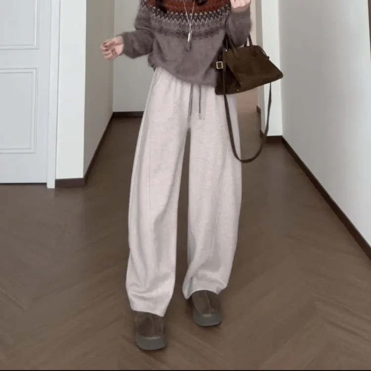 【燕麦垂垂】加绒窄版弯刀裤时尚百搭慵懒风显瘦休闲裤子女