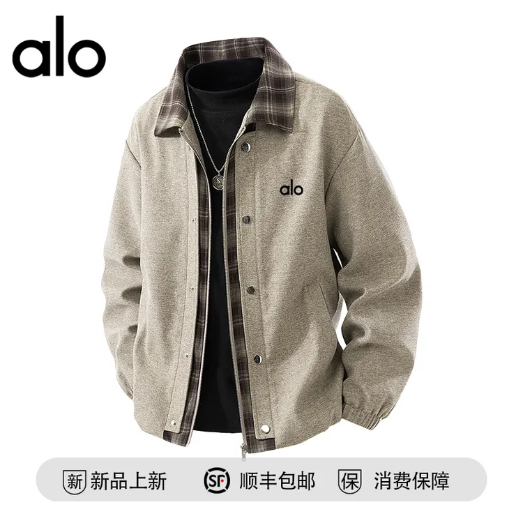 【官方奥特莱斯】品牌折扣 春秋季大码格纹拼接夹克潮牌复古外套男