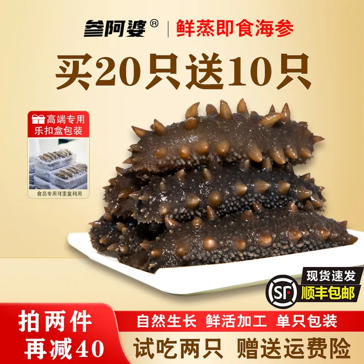 【丰收节】参阿婆鲜蒸海参 20头送10头 非养殖非水发 20只/盒 S2