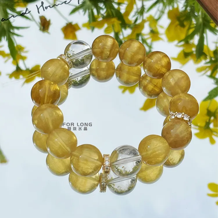 【金露凝光】黄萤石➕白水晶设计款手串13mm 多样性发一