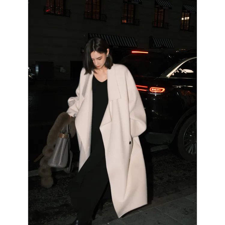 JCCC影子【素卷】两色极简牦牛绒绵羊毛廓形长款双面呢外套JE5BMD13