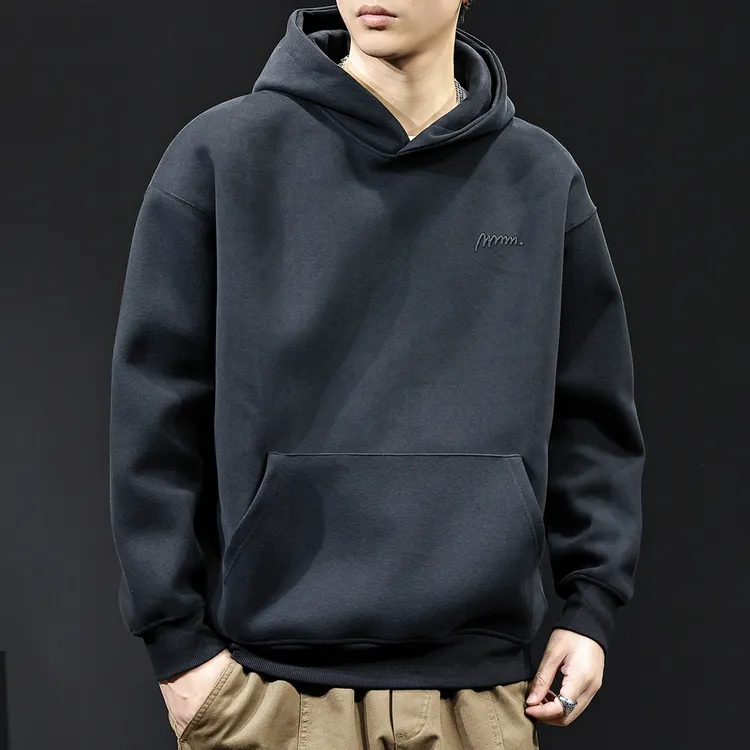 2025秋冬新款美式重磅简约连帽卫衣男士潮牌休闲宽松大码高端衣服