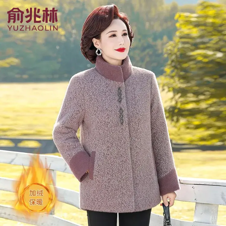 俞兆林时尚中年妈妈装冬装外套中老年女装冬季水貂绒加绒加厚大码