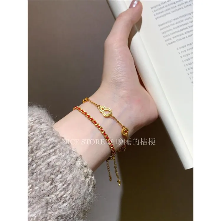 合金手链 晚睡的桔梗「小桃」新中式红绳手链镂空葫芦轻奢显贵手饰