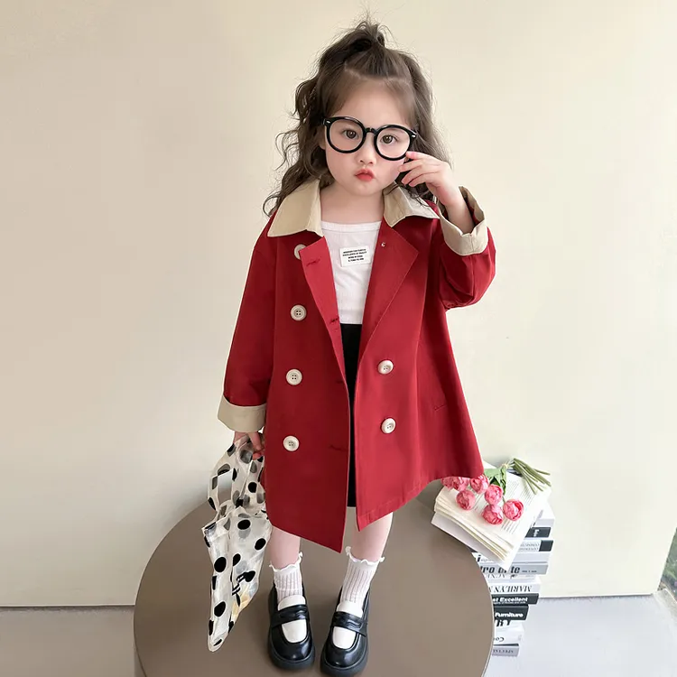 女童秋外套2025新款洋气英伦风儿童衣服秋季长款大衣女宝宝风衣潮
