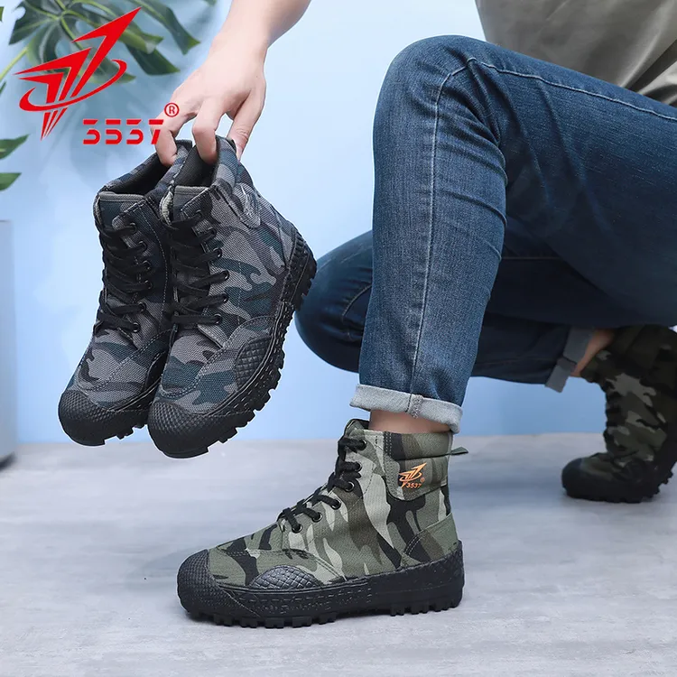 3537际华迷彩高帮解放鞋男帆布训练鞋耐磨工地劳动胶鞋透气劳保鞋