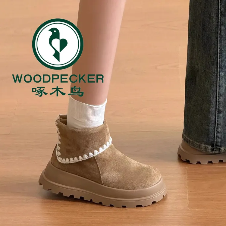 啄木鸟复古厚底勃肯短靴女2025秋冬新款加绒保暖马丁靴雪地棉鞋