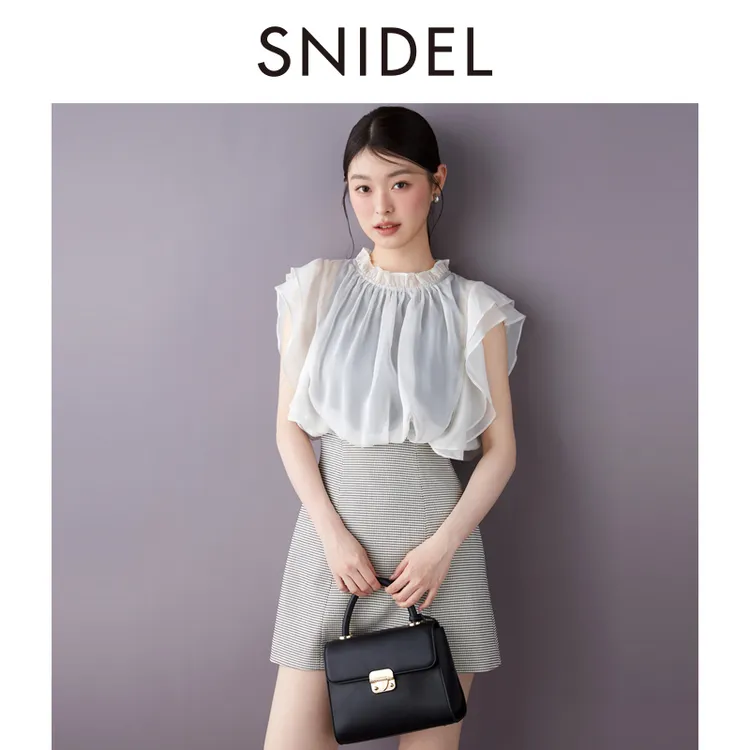 SNIDEL2025春夏雪纺拼接格纹短裙连衣裙SWFO252156