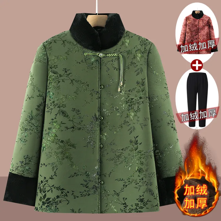 中老年妈妈冬装加绒中式棉服外套奶奶加厚洋气唐装棉袄老太太棉衣