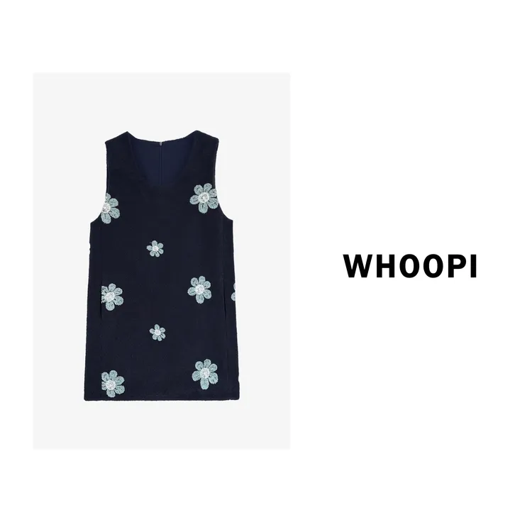 【Whoopi】【佩里斯花园】法式温柔复古连衣裙撞色花朵U领秋冬背心裙