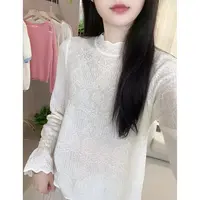 半高领花瓣袖纯色简约百搭针织打底衫内搭毛衣女套头
