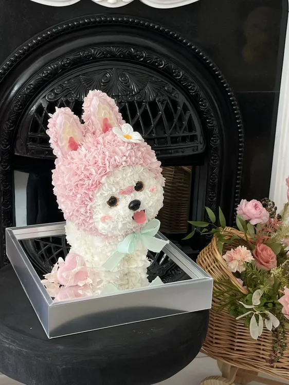 圣诞节情人节粉色小布头小狗永生花亚克力送女友生日表白礼物礼盒