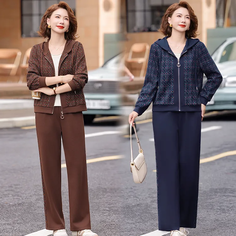 中年妈妈秋装运动服套装女50岁60洋气上衣中老年人春秋外套两件套
