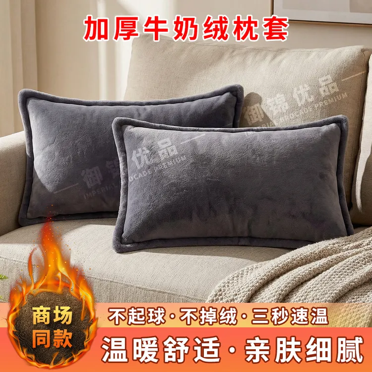 高档枕头枕套牛奶绒一对装48x74冬季加绒枕芯套纯色加厚保暖单个
