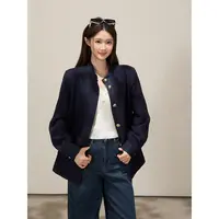 谢不肉 小香风气质圆领正肩长袖外套女秋休闲韩系百搭上衣50671