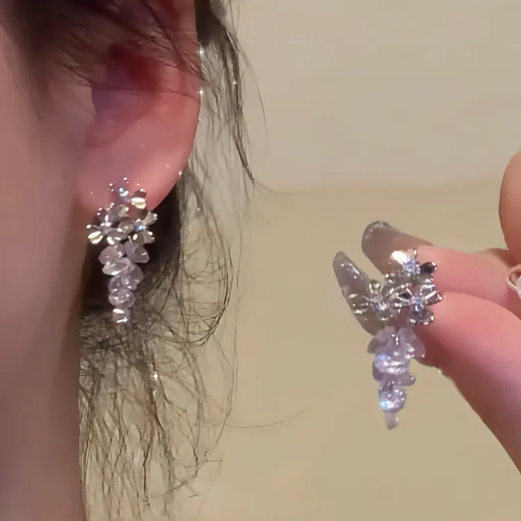 SAPTEFAMOU 925银耳饰 清冷感葡萄925银耳环气质无耳洞蚊香盘耳夹