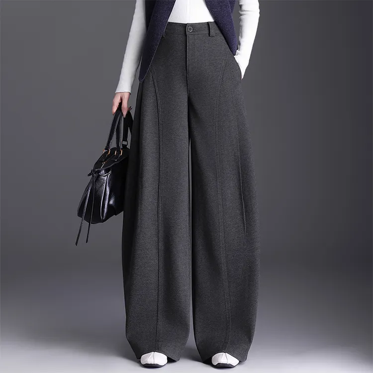 毛呢弯刀裤女2025冬季新款遮跨显瘦阔腿裤时尚垂坠感宽松休闲长裤